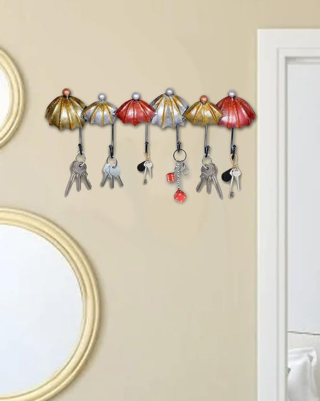 Iron Umbrella Key Holder Wall Hanging (Height: 8 Inches)