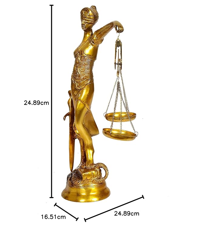 Brass Justice Lady Blind Folded Idol Nyay Murti Figurine Sculpture Office Home Court Golden Height 9.8 Inches