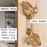 Golden brass twin-leaf door handle pair, 13 in tall