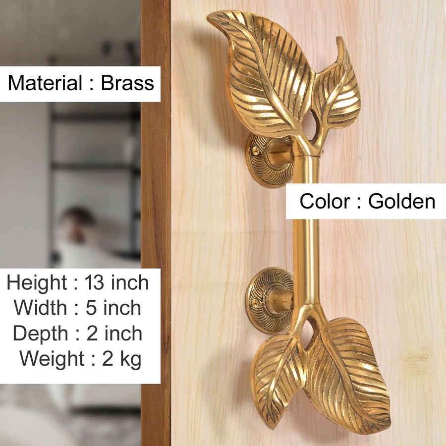 Brass Twin Leaf Design Door Handle Pair (Pack of 2) (Height : 13 inch) Craft Detail