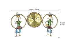Iron musician wall hanging dimensions: width 21 in, height 11 in; gold clock center