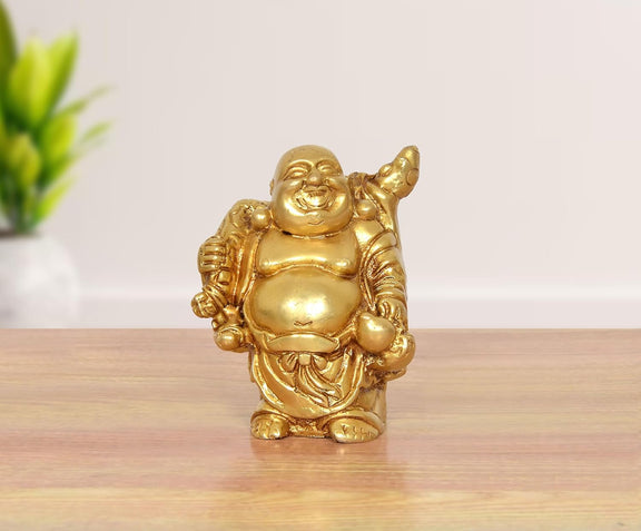 AONA Brass Laughing Buddha Standing Statue Happy Man for Good Luck 