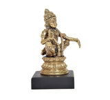 Ayyappan swami brass seated statue, side angle showing arm details and black base