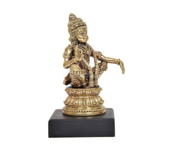 Ayyappan swami brass seated statue, side angle showing arm details and black base