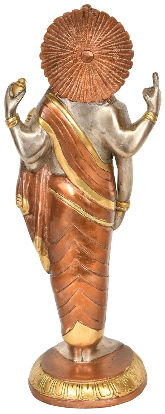 Brass Copper Silver Gold Dhanvantari Statue - The Physician of Gods (Height: 11.3 inch)