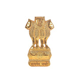 Gold metal Ashoka stambh wall decor front view with lion figures and chakra medallion