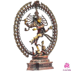 AONA brass Nataraja statue with raised arms, seated dancer and ring base