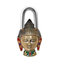 Multicolor brass Buddha face padlock with arched shackle