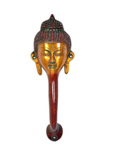 Single Buddha-face door handle, gold face, dark beaded crown, red body