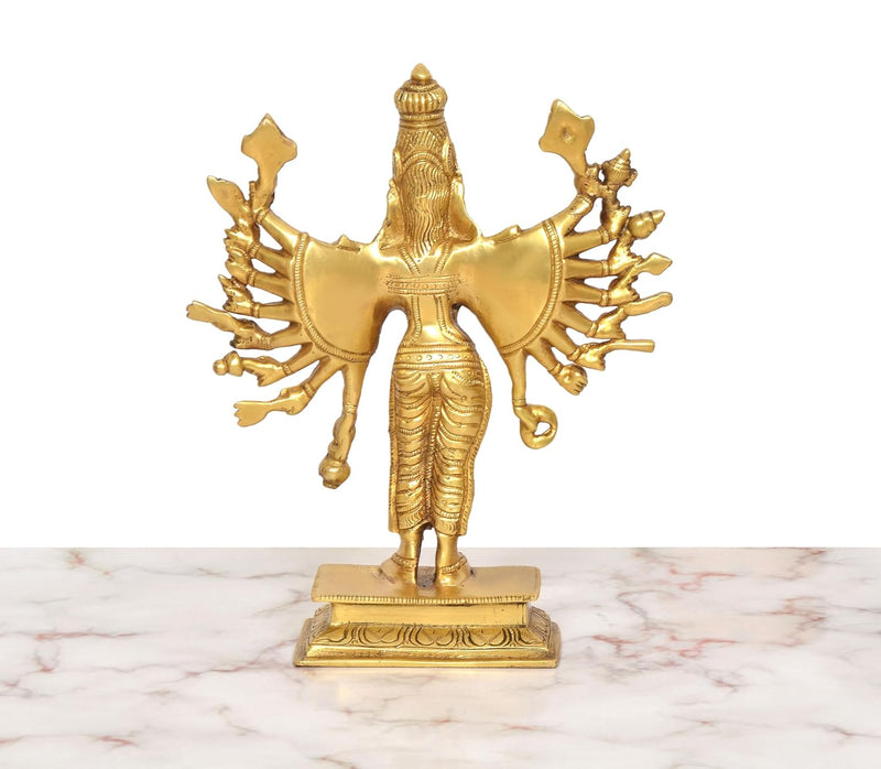 Brass Chamundeshwari Devi Standing with Eighteen Hands Idol (Height :8 inch)