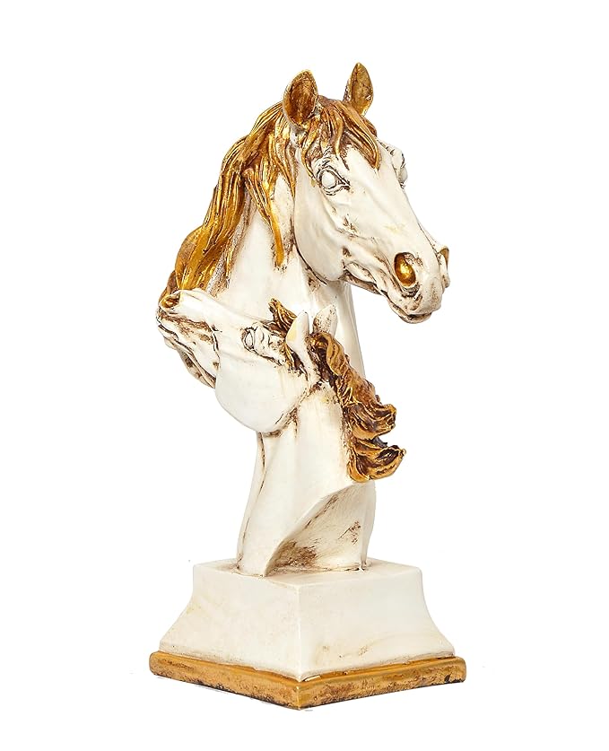 White Polyresin Horse Head for Home Decor Office (Height: 10.5 Inch)