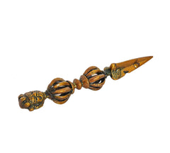 Brass Furba dagger pendant with fluted grip and two carved spherical sections