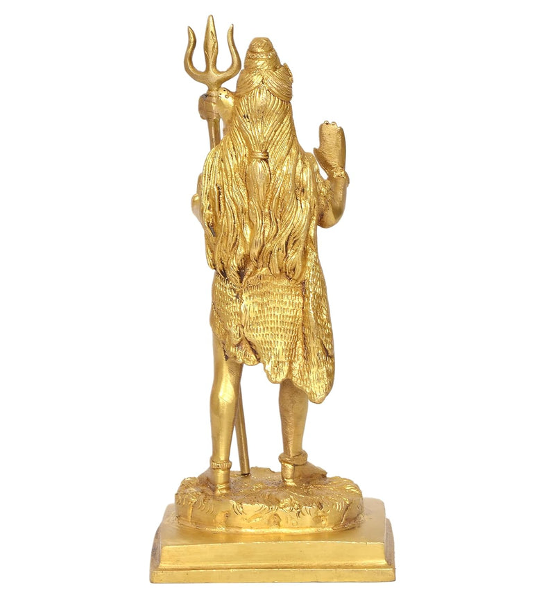 Brass Lord Shiva Standing Statue Home Temple Office Figurine Showpiece (Height 9 Inch)