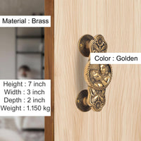 Golden brass door handle with two-god & goddess cameo relief and decorative backplate