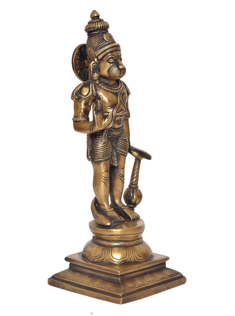 Brass Standing Blessing Hanuman Idol - Hindu Deity Statue for Home Temple Office Decor (Height: 12 Inch)