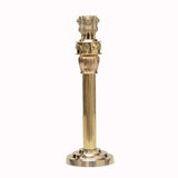 Brass Ashoka stambh showpiece with lion top and round metal base, full view