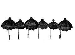 Black umbrella key holder wall hanging with 6 hooks and round top finials
