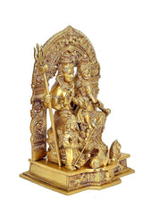 Brass Shiv-Parivar idol in ornate arch frame, multiple deity figures on a base