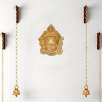 Brass Maa Durga face wall hanging with dangling chain and small bell charm