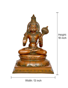 Brass Hanuman Ji idol with dimensions: 18 inch height, 13 inch width