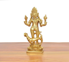 Golden brass Shri Kaal Batuk Bhairava idol, detailed back view, on small base