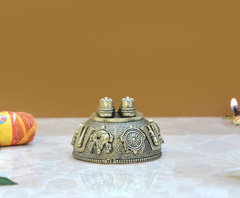 Bronze Lord Tirupati Bala Ji Charan Paduka Shankh Chakra Namah Idol Statue for Home Temple Office Figurine Showpiece (Height 1.5 Inch)