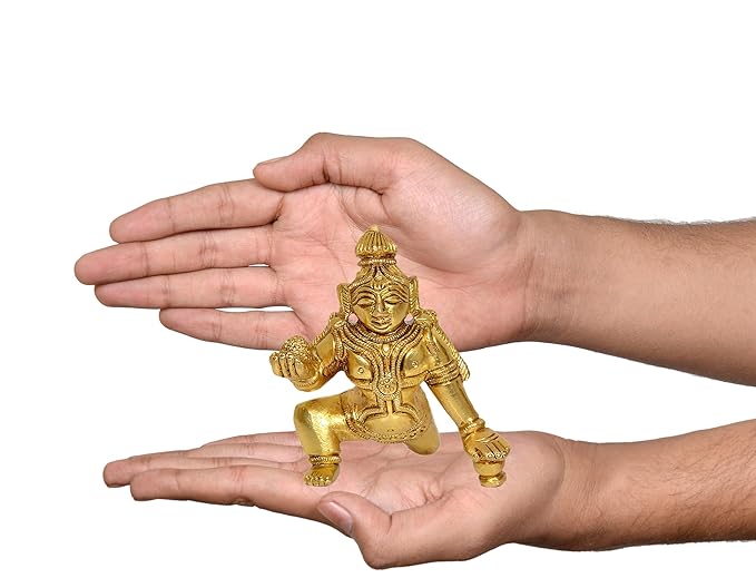 Brass Lord Laddu Gopal Bal Krishna Thakur ji Idol Statue | Pooja Home Decor Mandir |(Height 3 Inch)