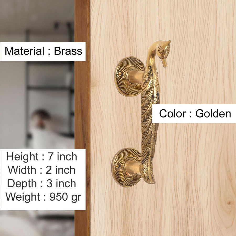 Brass Peacock Design Door Handle Pair (Pack of 2) (Height : 7 inch) Craft Detail