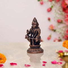 Copper Ayyappan statue, 2 inch, side view holding a bow and arrow