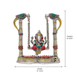 Brass Ganesha jhula swing idol, height 8 in, width 6 in, chains and pillars