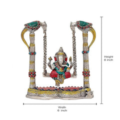 Brass Ganesha jhula swing idol, height 8 in, width 6 in, chains and pillars