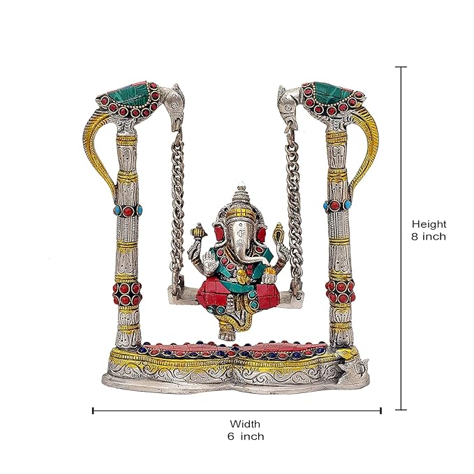 Lord Ganesha on a Swing Jhula Brass Statue Idol, Height : 8 Inch