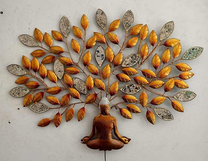 Metal Wall Decor/Wall Mounted Muksha Tree of Buddha with LED Light, 32 inches X 33 inches X 3 inches