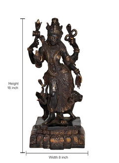 Ardhnarishwar statue height 18 in, dark bronze, four arms, carved rectangular base