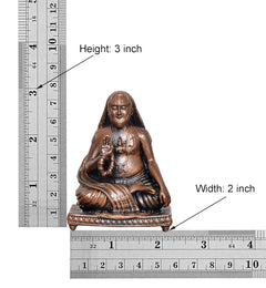 Copper Raghavendra Swami statue shown with height 3 in and width 2 in rulers