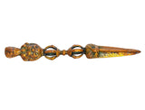 Full-length multicolor brass phurba dagger pendant with carved figure heads