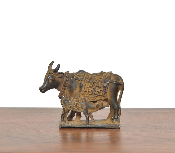 Copper Cow with Calf statue (Height 2 Inch) Study Setting