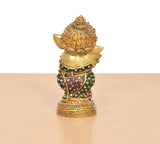 Brass Baby Ganesha sculpture, multicolor Meenakari dots on torso, back view
