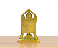 Back view of brass Tirupati Bala Ji idol base with arched protective frame