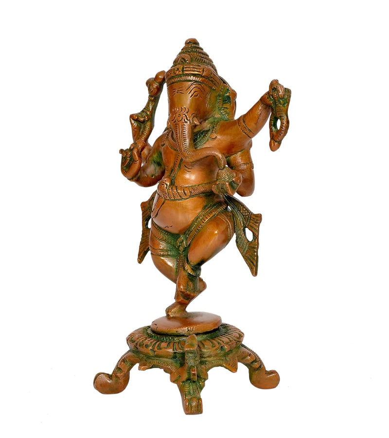 Brass Lord Dancing Ganesha Murti - Religious Statue for Home Temple (Height 7.5 Inch)