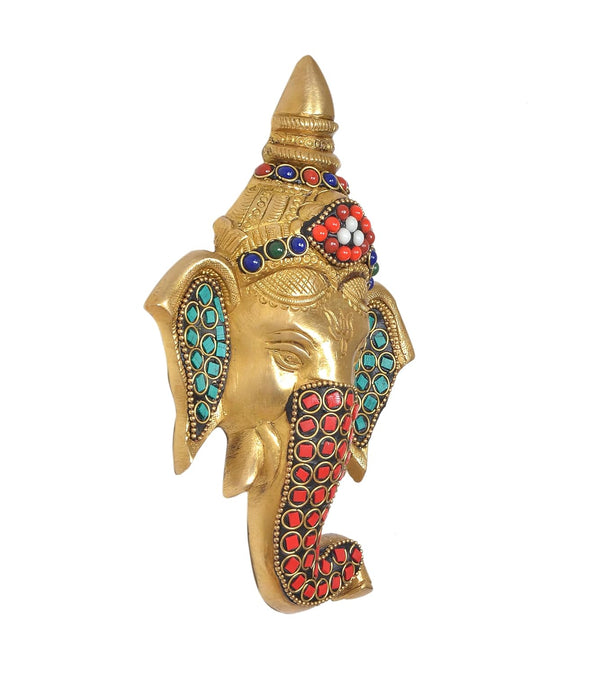 Brass Ganesha Head Wall Hanging (Height 7 Inch) Study Setting