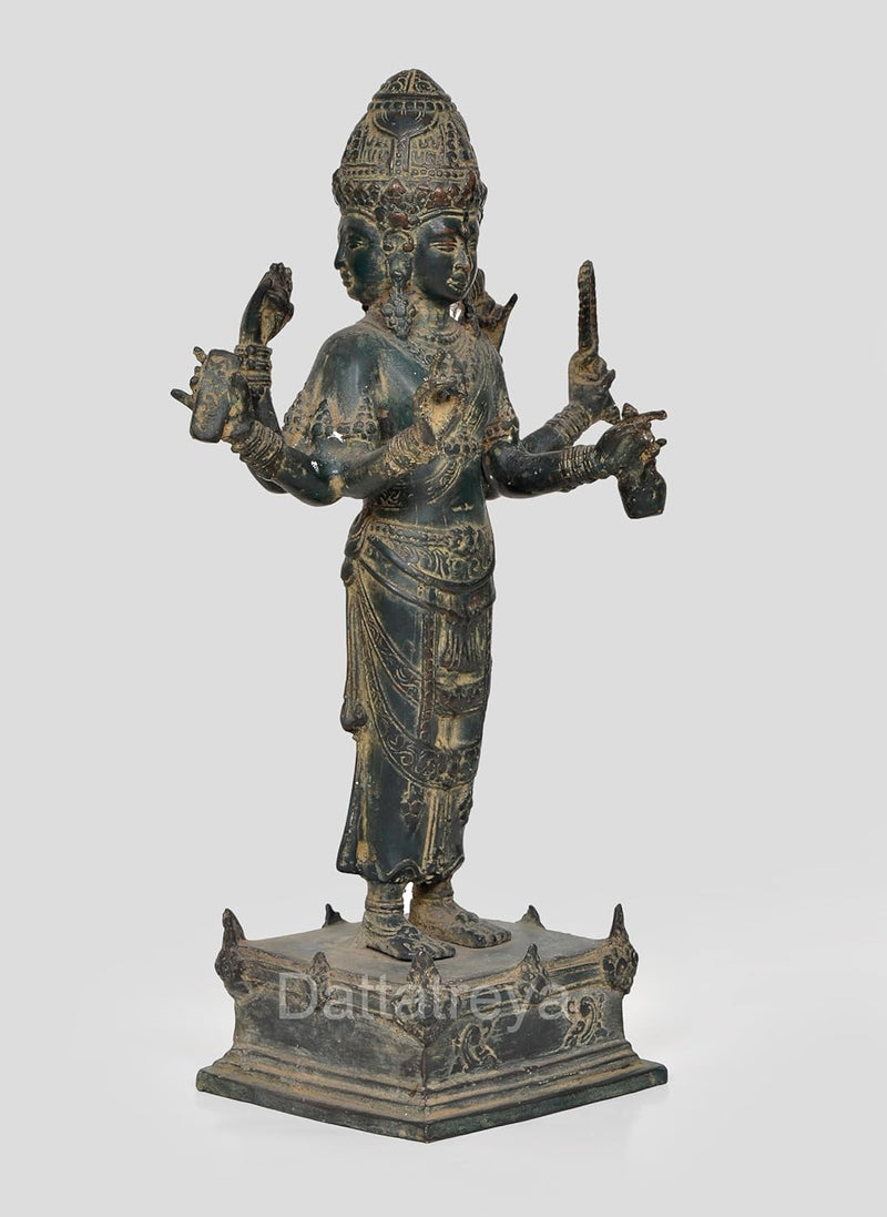 Brass Vishnu Trimurti Four Armed Standing Vishnu Statue, for Home Decor (Height 13 Inch)
