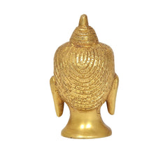 Brass Buddha head and torso idol (3.5 in), rear view with layered hair pattern