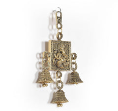 Ganesha wall hanging with four bells and heart-shaped connecting links