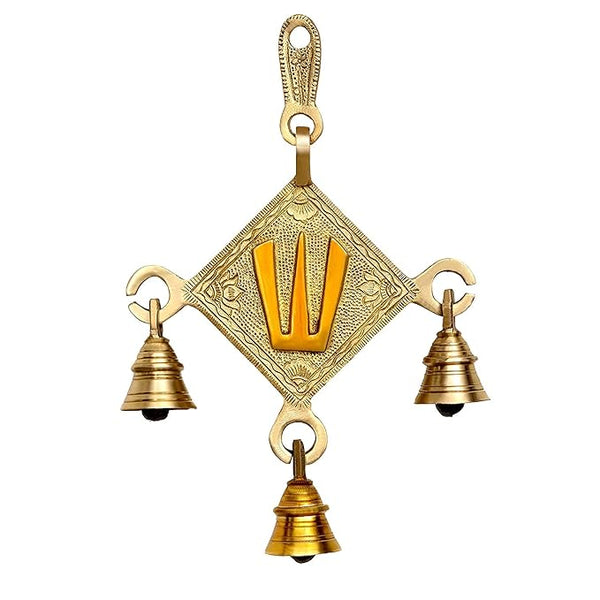 Brass Wall Hanging with Bells Wall Hanging Wall Decor Height 8 Inch Mandir Setting
