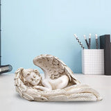 White resin angel cupid showpiece with cupid figure resting on angel wings