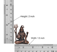 Copper Lord Shiva sculpture, height 2 inch; shown with ruler measurement