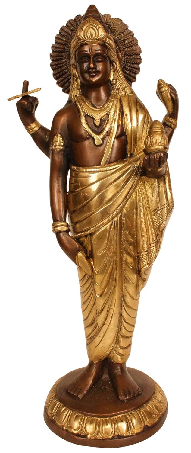 Brass Brown Gold Dhanvantari Statue - The Physician of Gods (Height: 11.3 inch)