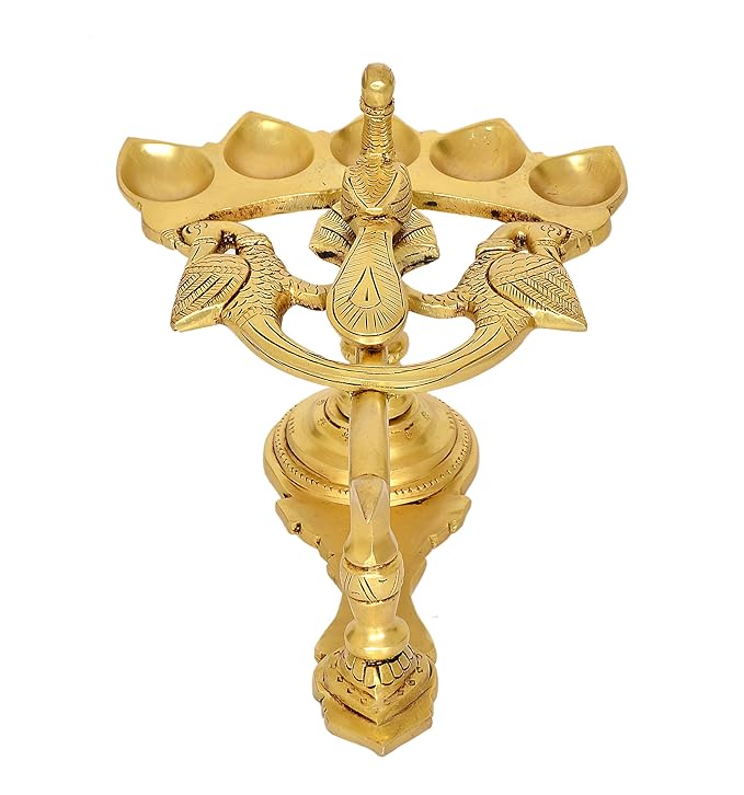 Brass Peacock Aarti Diya Oil Lamp for home temple (Height: 5 inch)