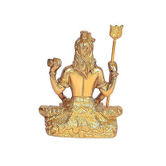 Brass Shiva idol statue rear view, meditating posture, ornate lotus pedestal